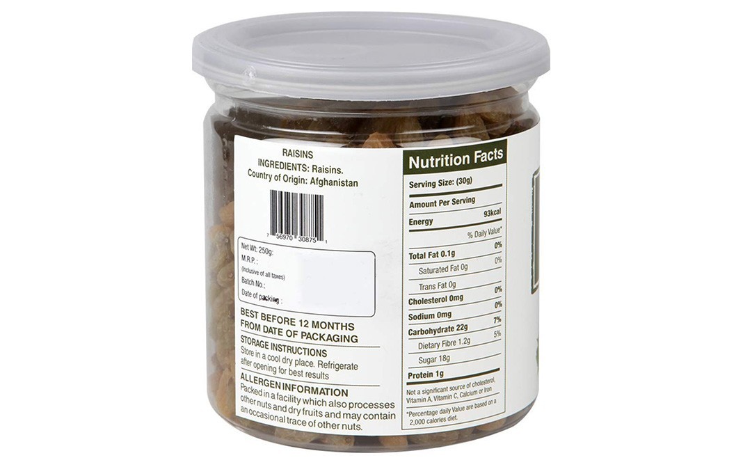 Umanac Afghan Raisins, Raw    Jar  250 grams
